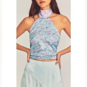 LoveShackFancy | Boca Handkerchief Top Floral Blue Pink Size Large